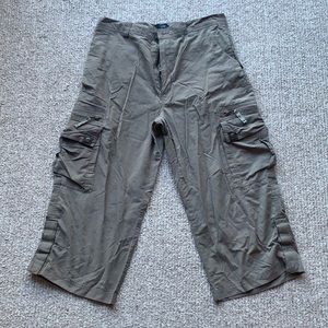 G.SPORTS Olive Cargo Capris, Waist 32